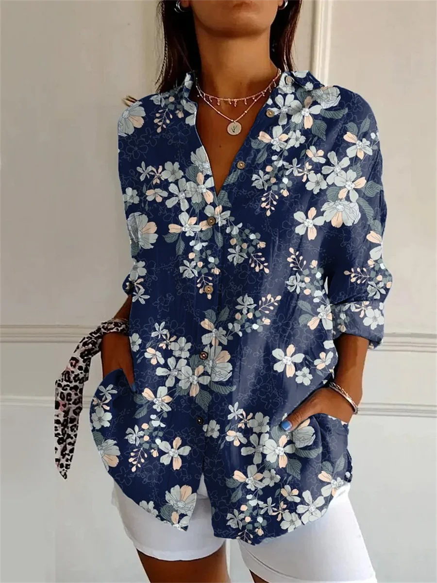 Ilse - Blusa Azul con Motivos de Flores